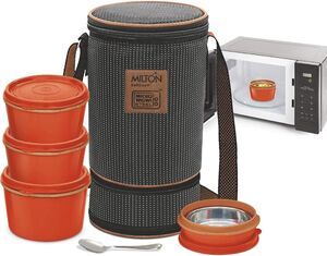 MILTON Bento Lunch Box Set 4, MICROWAVEABLE Stainless Steel Meal Prep Containers